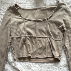 PacSun Taupe Ribbed Long-Sleeve Crop Top